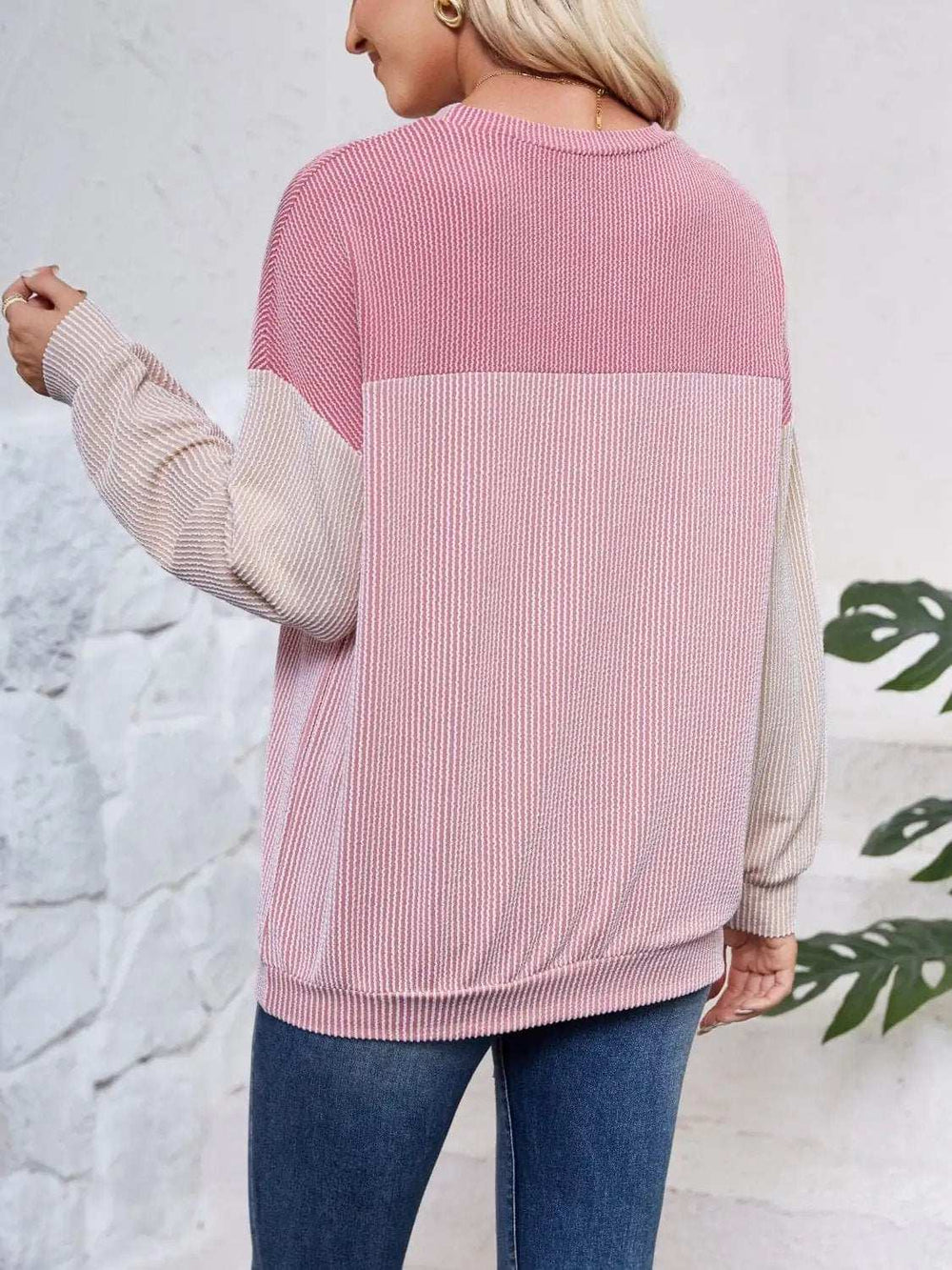 Color Block Round Neck Long Sleeve Sweatshirt - Trendsi - Flyclothing LLC