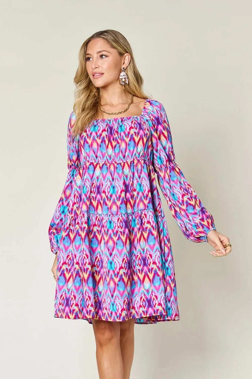 Double Take Full Size Printed Long Sleeve Dress - Trendsi - Flyclothing LLC