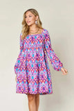 Double Take Full Size Printed Long Sleeve Dress - Trendsi - Flyclothing LLC
