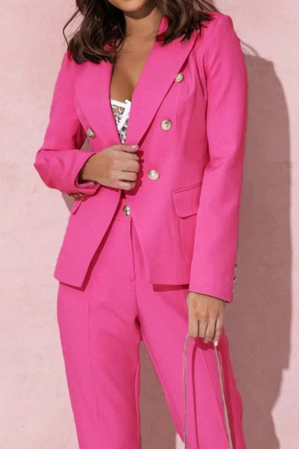 Full Size Lapel Collar Long Sleeve Blazer and Pants Set Plus Size - Trendsi - Flyclothing LLC