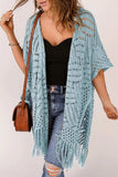 Openwork Open Front Cardigan with Fringes - Trendsi - Flyclothing LLC