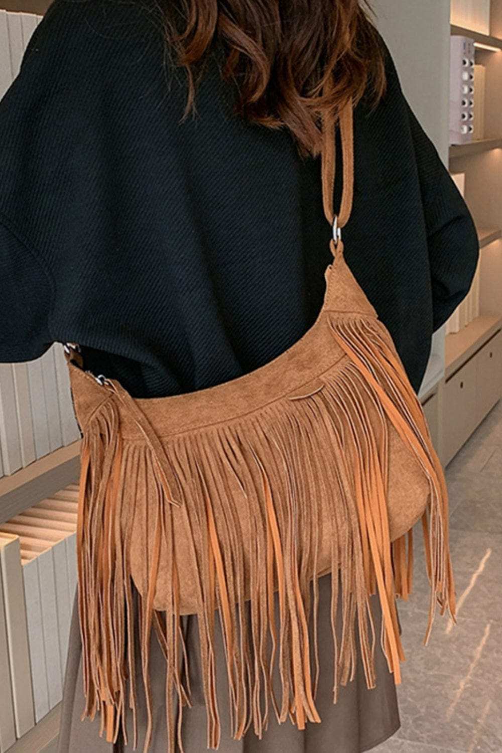 Suede Fringe Adjustable Strap Shoulder Bag - Trendsi - Flyclothing LLC