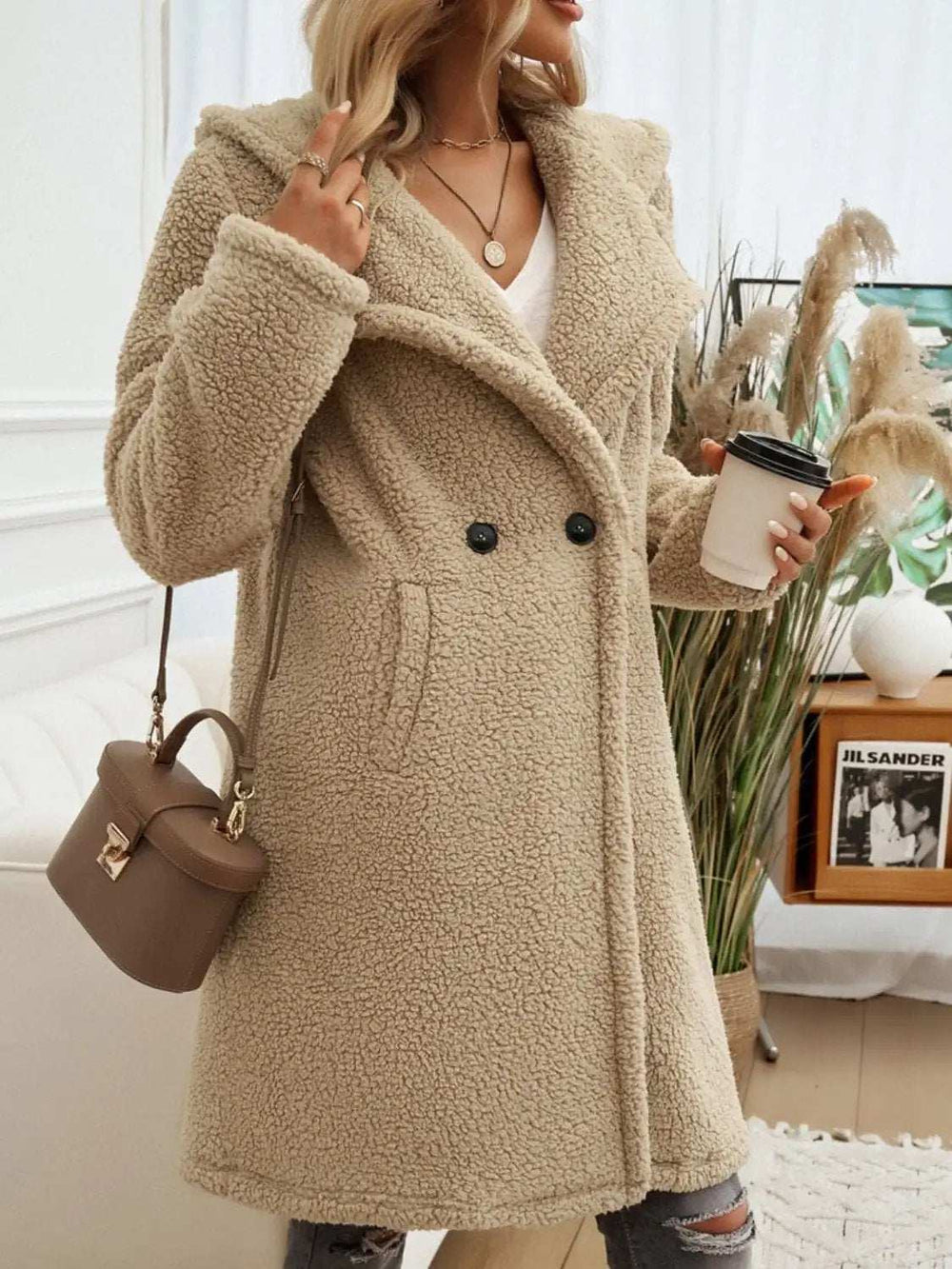 Devine Pocketed Long Sleeve Hooded Teddy Coat - Trendsi - Flyclothing LLC