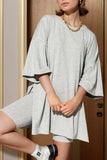 Slit Round Neck Top and Shorts Set - Trendsi - Flyclothing LLC