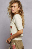 POL Round Neck Strawberry Patch Sweater with Shirring Shoulder - Trendsi - Flyclothing LLC