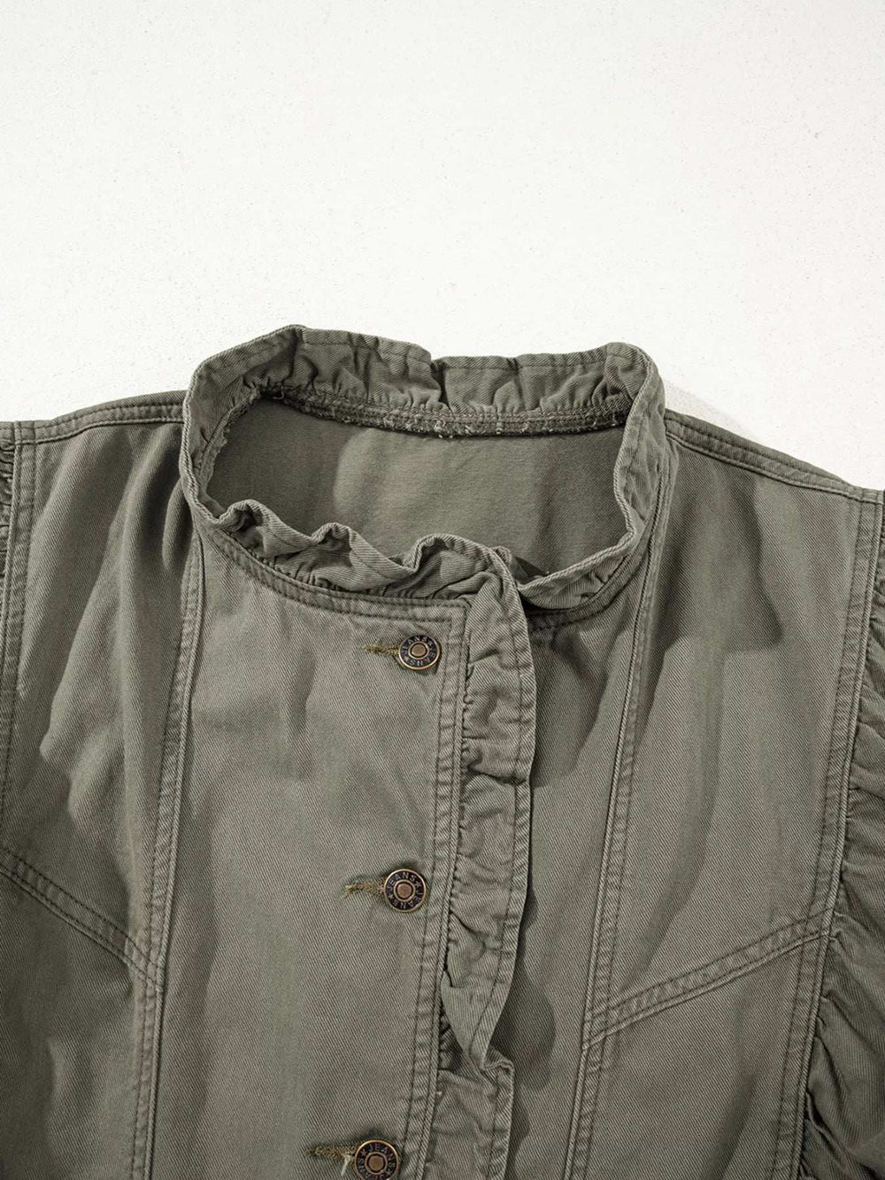 Ruffled Patchwork Denim Jacket Vest - Trendsi - Flyclothing LLC