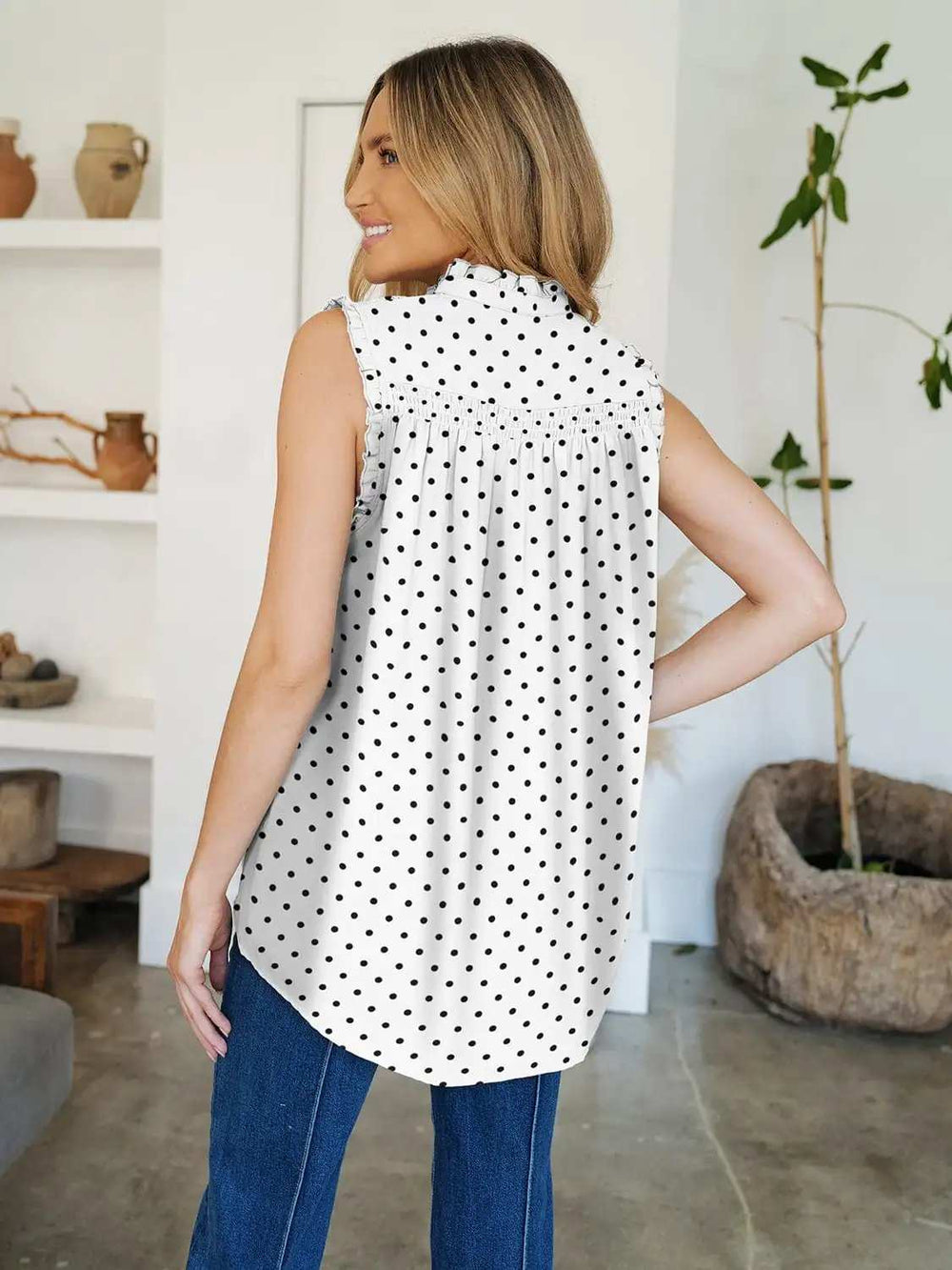 Frill Printed Mock Neck Top - Trendsi - Flyclothing LLC