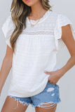 Lace Round Neck Flutter Sleeve Eyelet Blouse - Trendsi - Flyclothing LLC