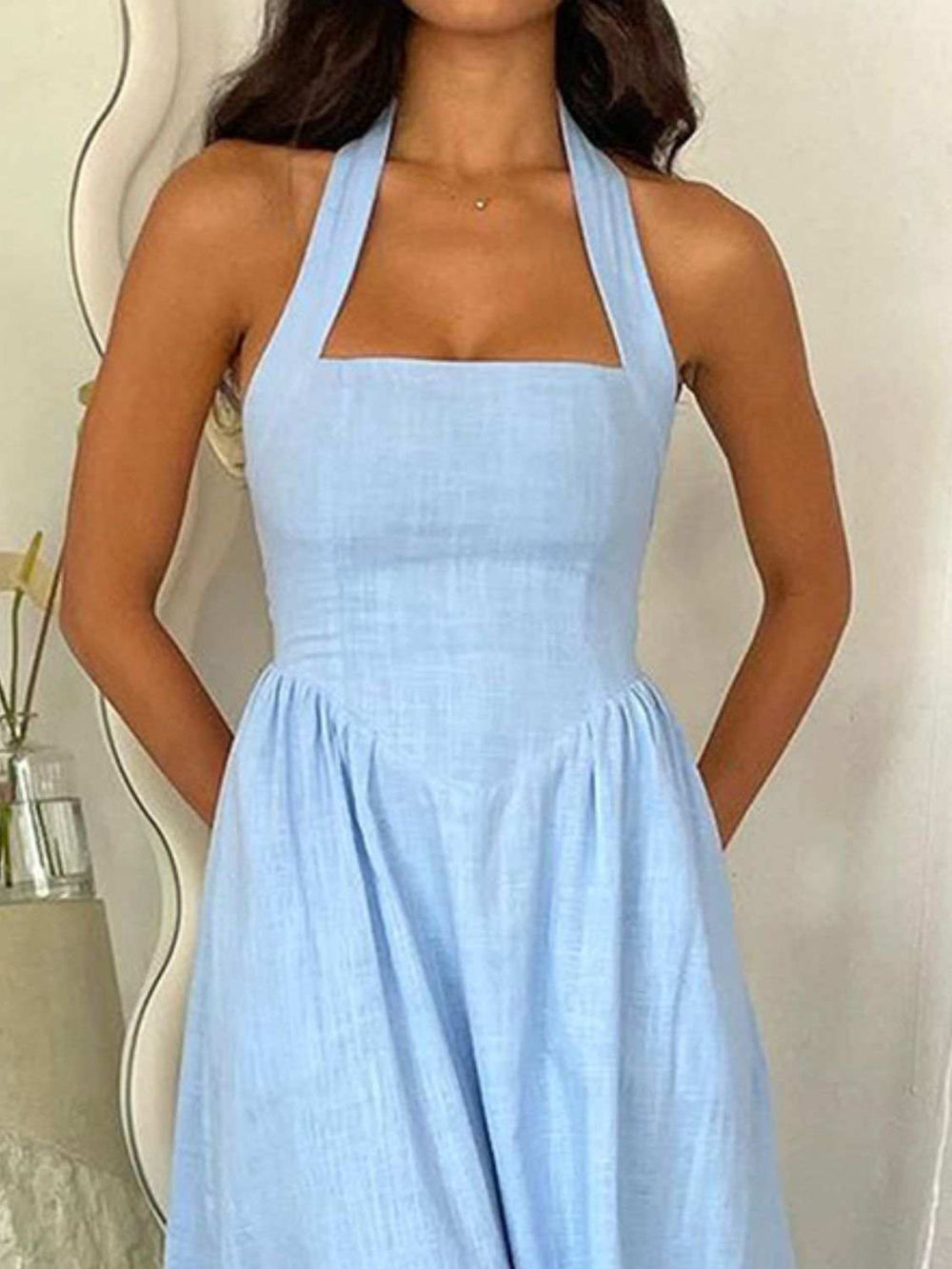 Devine Ruched Halter Neck Midi Dress - Trendsi - Flyclothing LLC