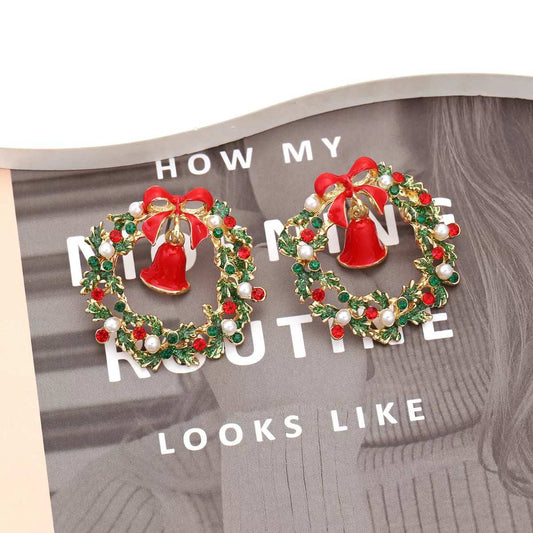 Christmas Wreath Bell Earrings - Trendsi - Flyclothing LLC