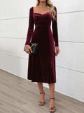Perfee Sweetheart Neck Long Sleeve Midi Dress - Trendsi - Flyclothing LLC