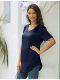 Full Size Solid V-Neck Short Sleeve T-Shirt Plus Size - Trendsi - Flyclothing LLC