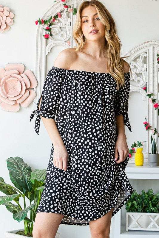 Heimish Full Size Short Sleeve Off Shoulder Animal Mini Dress Plus Size - Trendsi - Flyclothing LLC