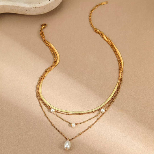 18K Gold-Plated Four-Layered Pearl Necklace - Trendsi - Flyclothing LLC