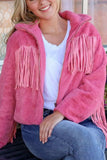 Fringed Zip Up Fleece Jacket - Trendsi - Flyclothing LLC