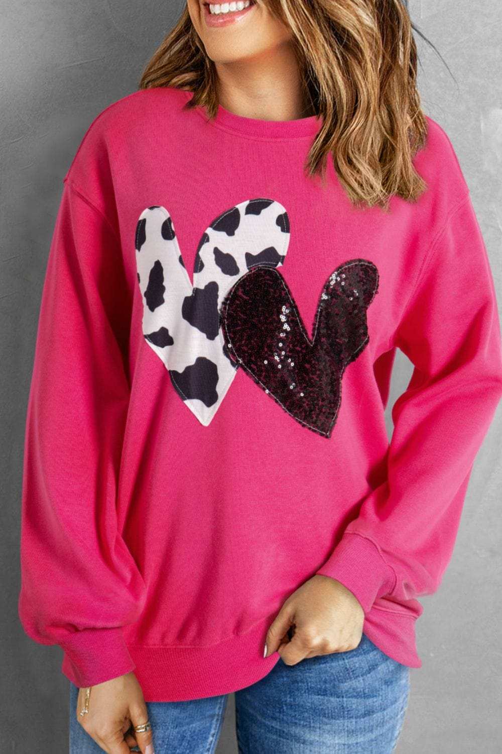 Heart Patch Long Sleeve Sweatshirt - Trendsi - Flyclothing LLC