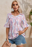 Printed Round Neck Flounce Sleeve Blouse - Trendsi - Flyclothing LLC