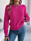 Contrast Trim Round Neck Long Sleeve Sweater - Trendsi - Flyclothing LLC