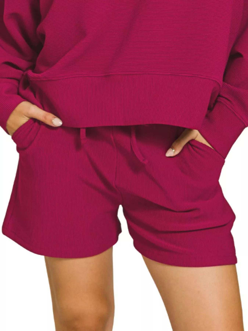 Zenana Ribbed Round Neck Pullover and Shorts Set - Trendsi - Flyclothing LLC