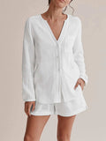 Notched Long Sleeve Top and Shorts Set - Trendsi - Flyclothing LLC