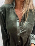 Full Size Velvet Button-Up Long Sleeve Shirt Plus Size - Trendsi - Flyclothing LLC