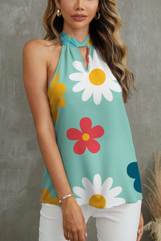 Flower Grecian Neck Tank - Trendsi - Flyclothing LLC