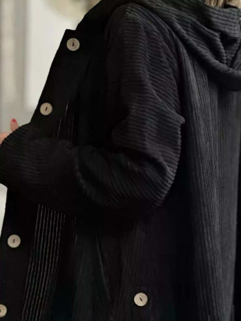 Full Size Corduroy Hooded Button-Up Jacket Plus Size - Trendsi - Flyclothing LLC