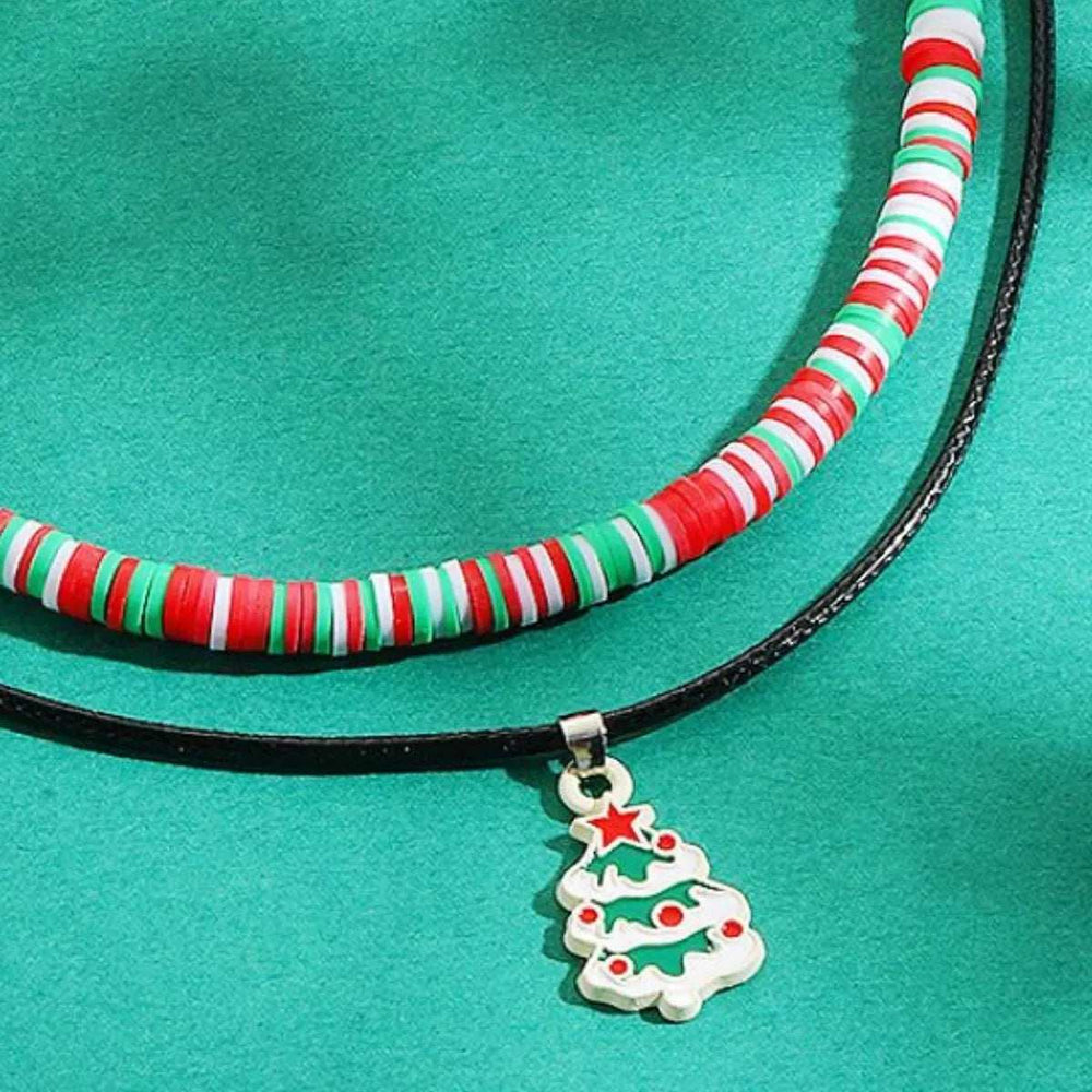 Colorful Double Layered Necklace with Christmas Tree Pendant - Trendsi - Flyclothing LLC