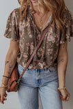 Floral Print Tassel Tie Split Neck Short Sleeve Blouse - Trendsi - Flyclothing LLC