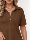 Waffle-Knit Short Sleeve Polo Shirt - Trendsi - Flyclothing LLC