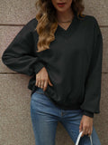 V-Neck Long Sleeve Dropped Shoulder Sweatshirt - Trendsi - Flyclothing LLC