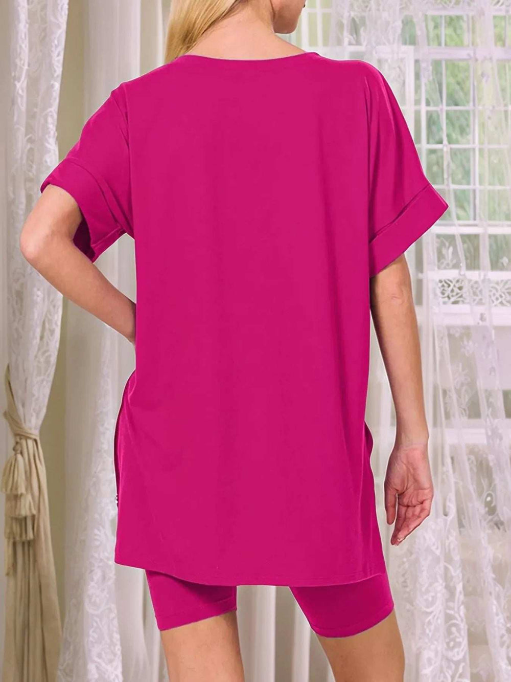 V-Neck High-Low T-Shirt and Shorts Set - Trendsi - Flyclothing LLC