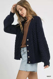 Umgee Cable Knit Pearl Button Cardigan - Trendsi - Flyclothing LLC