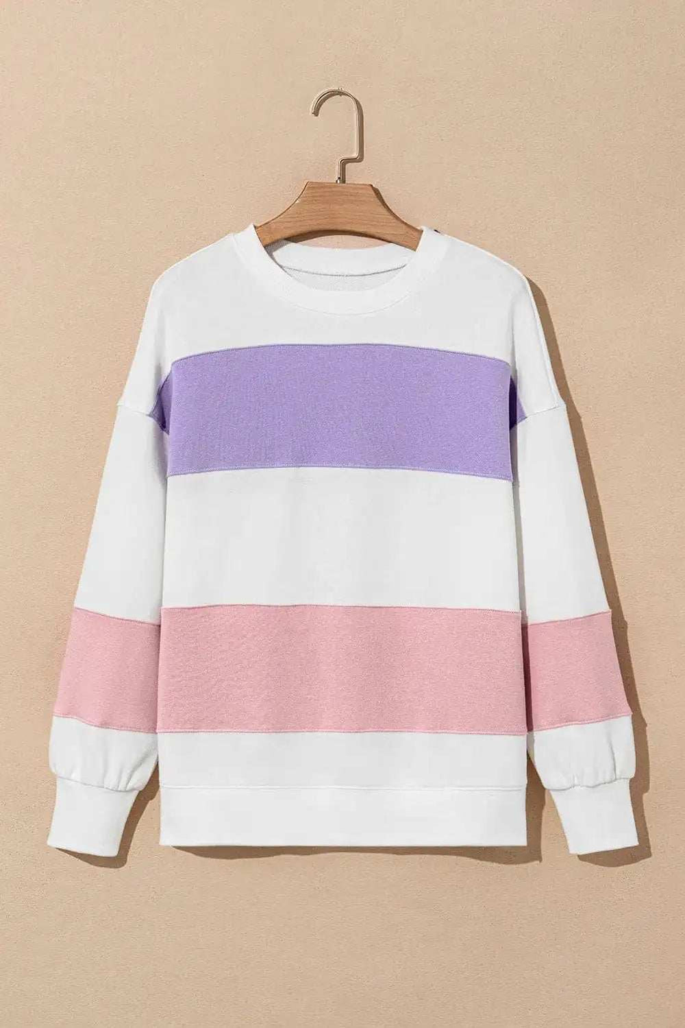 Color Block Round Neck Long Sleeve Sweatshirt - Trendsi - Flyclothing LLC