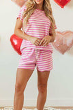 Striped Round Neck T-Shirt and Drawstring Shorts Set - Trendsi - Flyclothing LLC