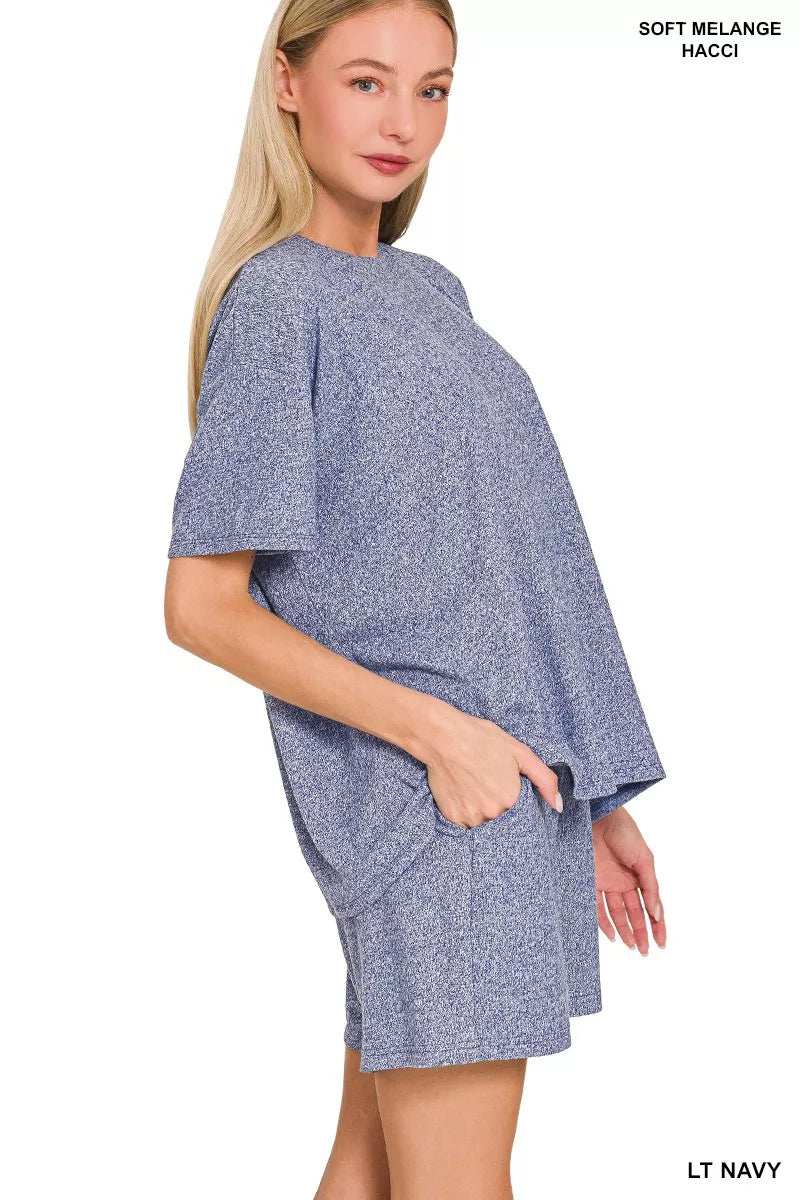Zenana Soft Melange Short Sleeve Tee and Shorts Set - Trendsi - Flyclothing LLC