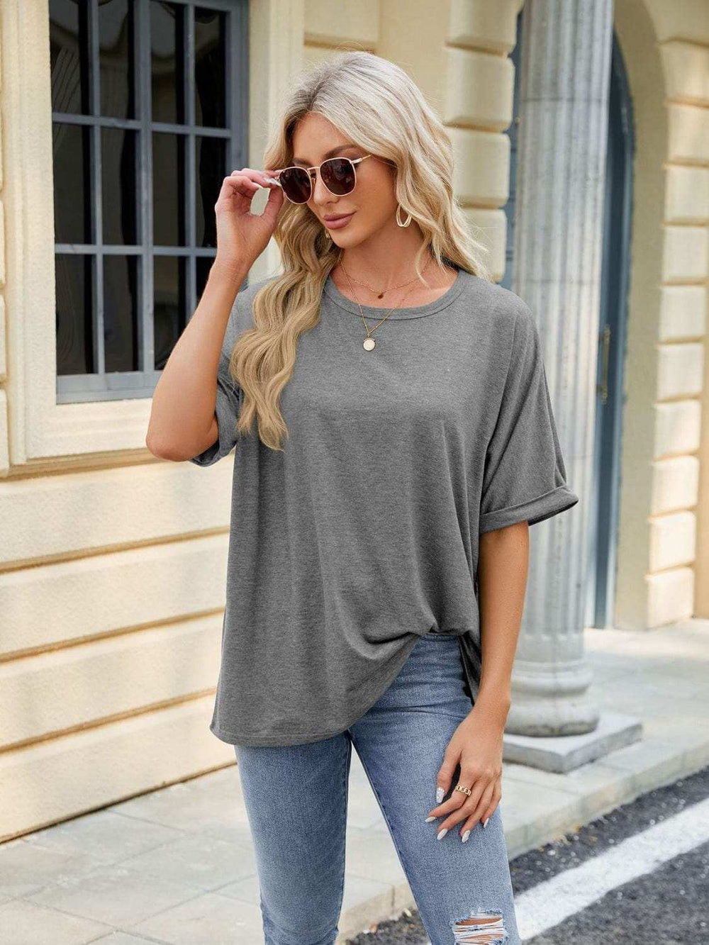 Florira Round Neck Half Sleeve T-Shirt - Trendsi - Flyclothing LLC