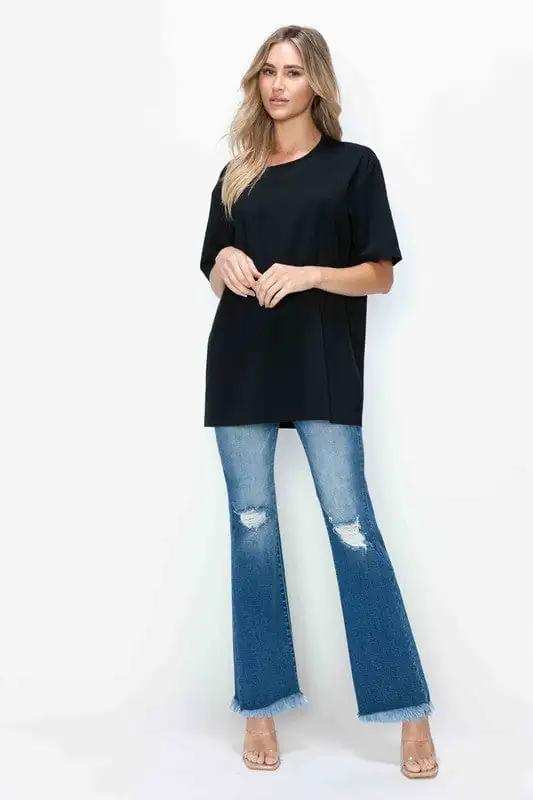 bytos Full Size Raw Hem Distressed High Rise Bootcut Jeans - Trendsi - Flyclothing LLC