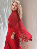 Tassel Boat Neck Knit Shawl - Trendsi - Flyclothing LLC