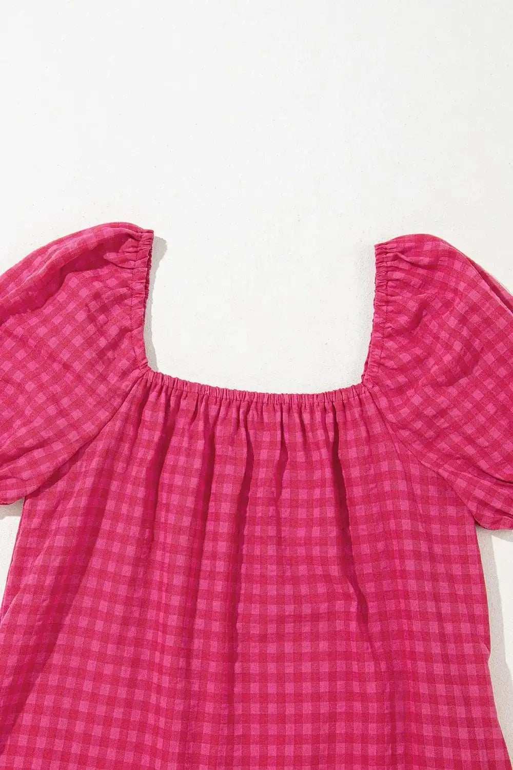 SYNZ Gingham Check Bubble Sleeve Ruffled Maxi Dress - Trendsi - Flyclothing LLC