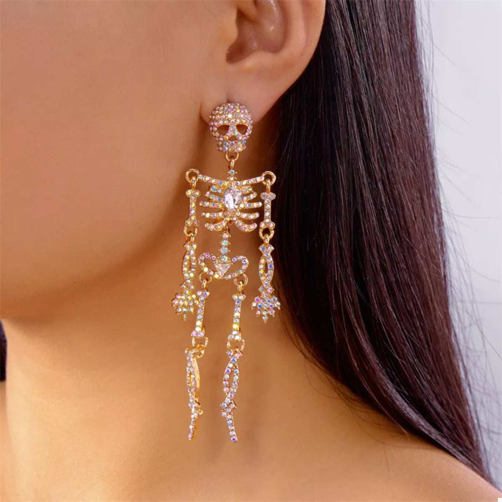 Halloween Skeleton Skull Zircon Drop Earrings - Trendsi - Flyclothing LLC