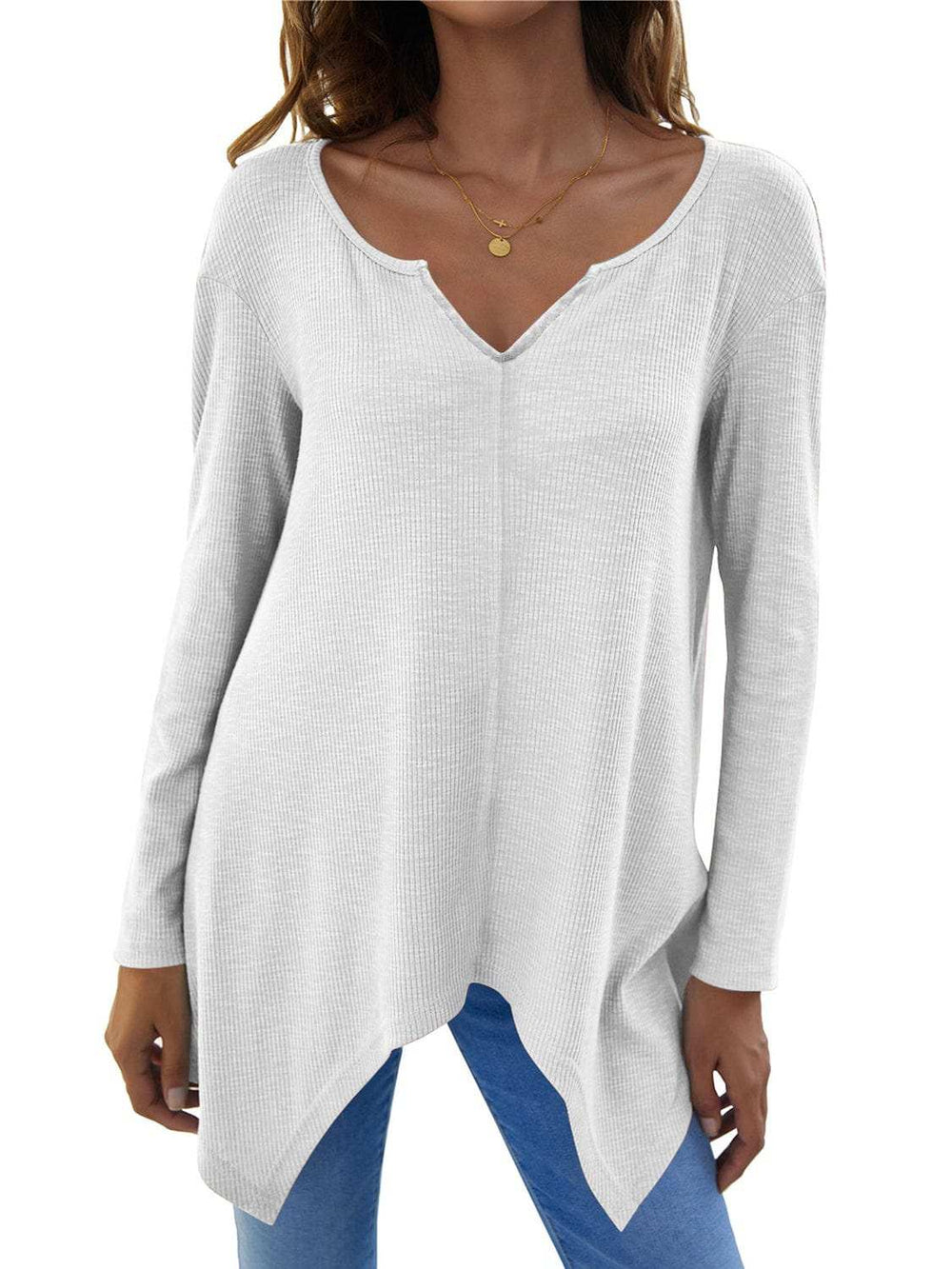 Full Size V-Neck Long Sleeve T-Shirt - Trendsi - Flyclothing LLC