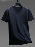 Men's Plus Size V-Neck Short Sleeve T-Shirt - Trendsi - Flyclothing LLC