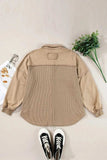 Waffle-Knit Collared Neck Long Sleeve Shacket - Trendsi - Flyclothing LLC
