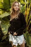 BiBi V Neck Sweater Top With Button Details - Trendsi - Flyclothing LLC