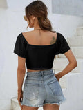 Drawstring Short Sleeve Crop Top - Trendsi - Flyclothing LLC