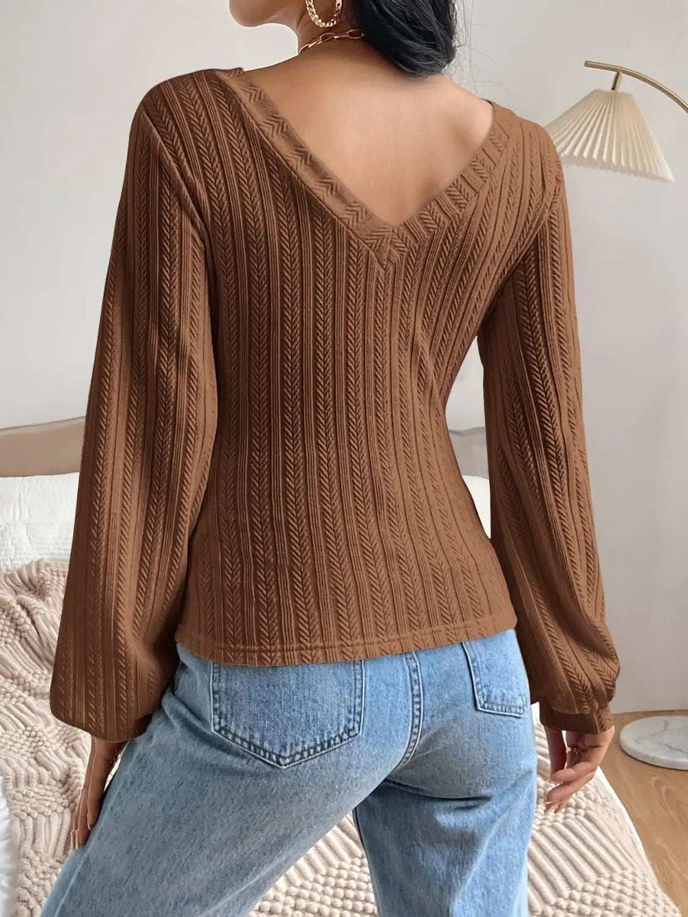 V-Neck Long Sleeve T-Shirt - Trendsi - Flyclothing LLC