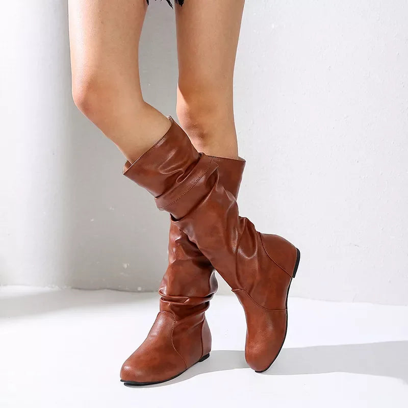 Round Toe Slouch Boots - Trendsi - Flyclothing LLC
