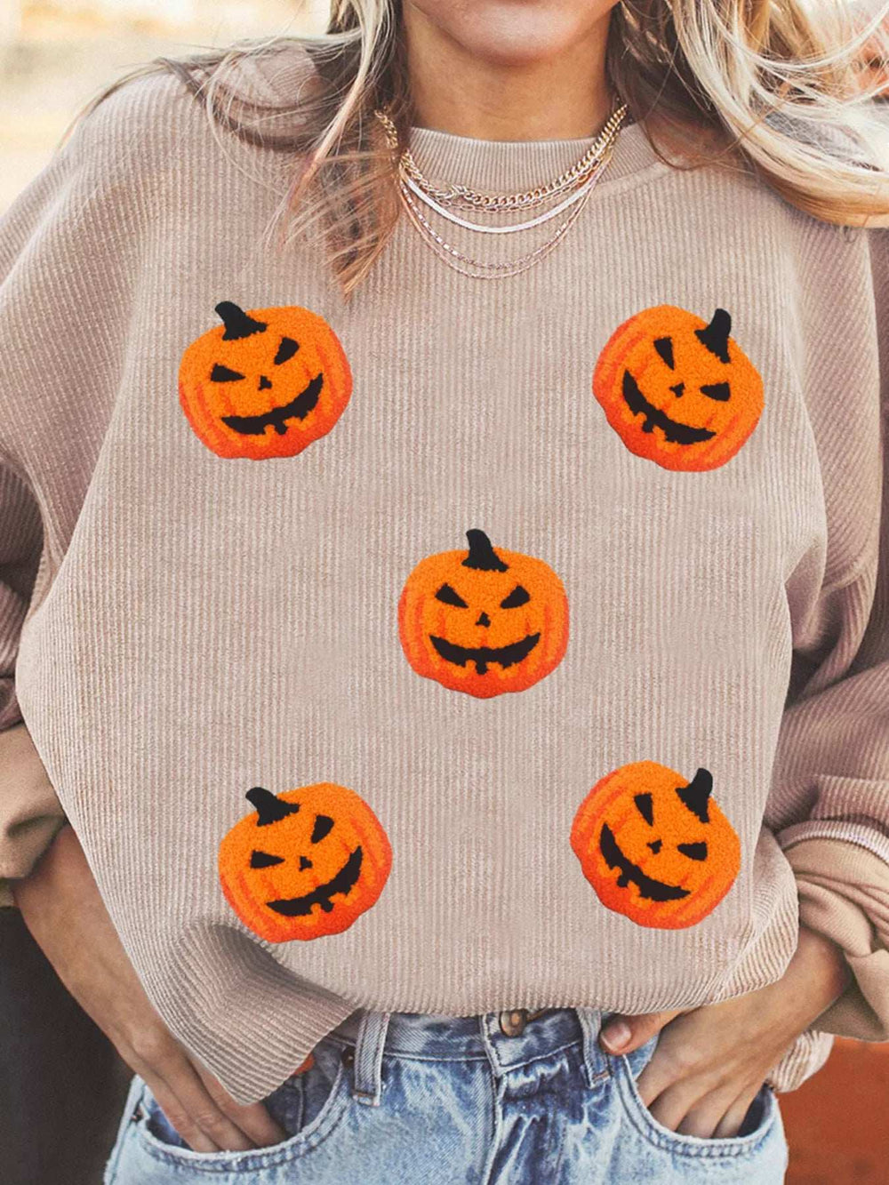 Halloween Pumpkin Drop Shoulder Sweatshirt - Trendsi - Flyclothing LLC