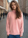 Solid Color Turtleneck Long Sleeve Sweater - Trendsi - Flyclothing LLC